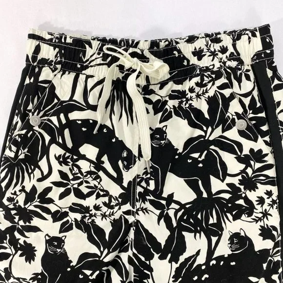 MAEVE BY ANTHROPOLOGIE TENLEY BLACK WHITE JUNGLE ANIMAL PRINT TWILL TRACK PANTS - Picture 7 of 11